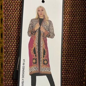 Elegant Leopard Print Cardigan with Red Accents